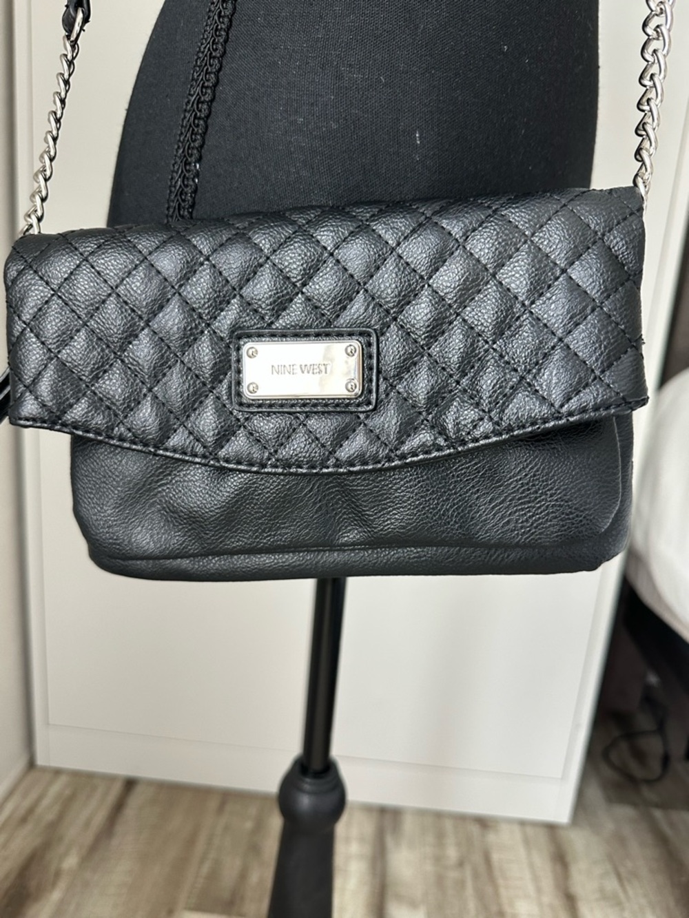 Nine West Black Quilted Flap Chain Crossbody